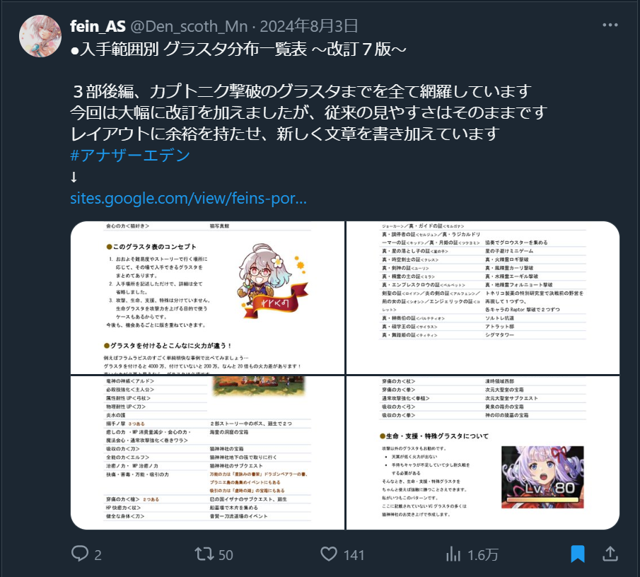 グラスタ表リツイート